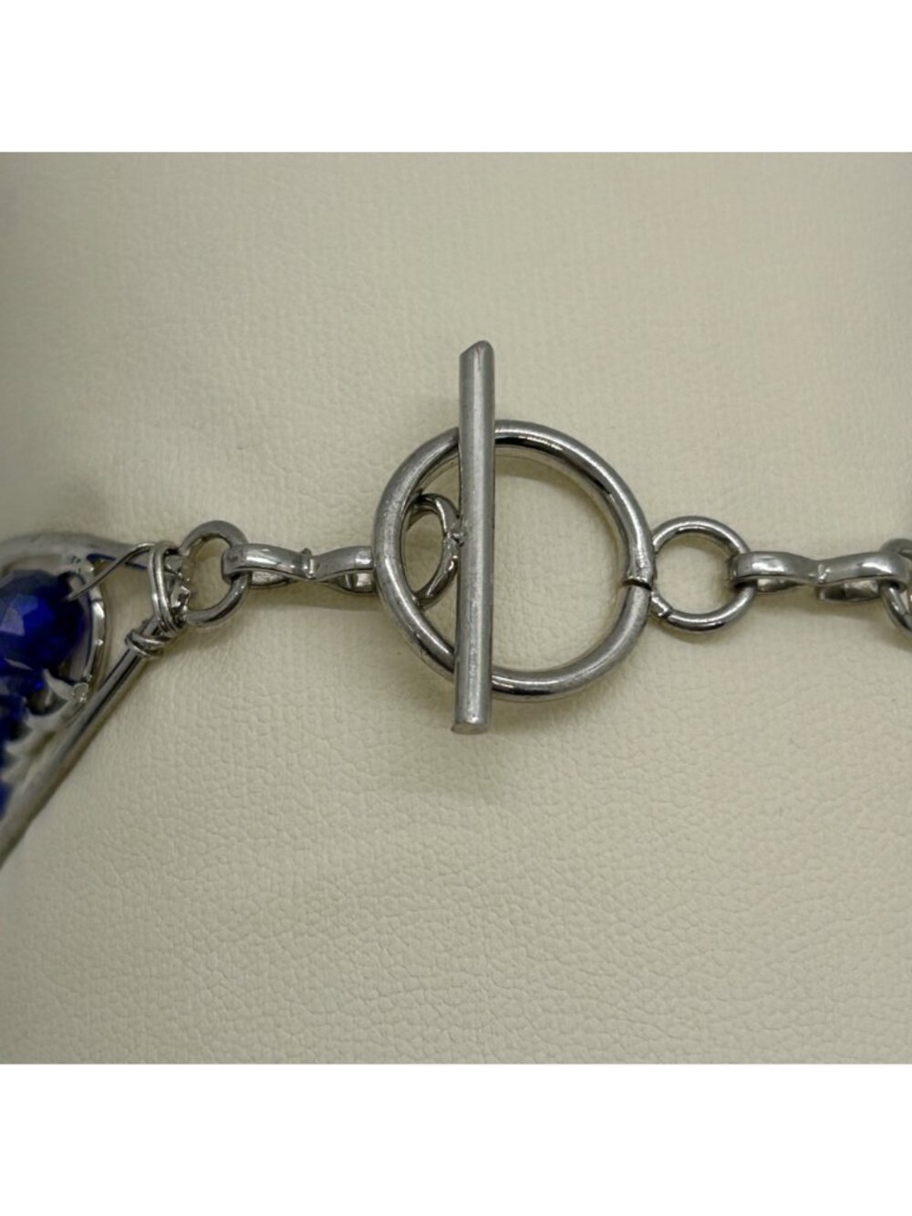 Handcrafted Silver-Tone Blue Rhinestone Crystal Floral Rosette Toggle Clasp Stat - Picture 9 of 12